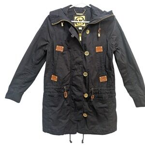 Michael Kors Jacket Women XS Black‎ Cotton Hooded Anorak Utility Coat Winter